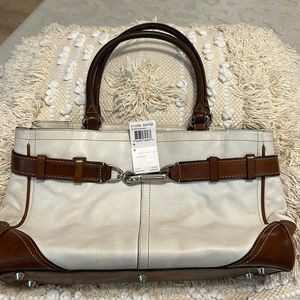 Coach White and Brown Satchel